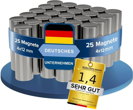 25 Magnetodi Neodymium Potente con Fascia Argento | Fascia Magnetica Extra Potente Lunga | Diametro della Fascia 4 mm x Lunghezza 12 mm | 25 Magnetodi Neodymium Potenti con Fascia Lunga | Magnetodi Potenti Super Magnetici