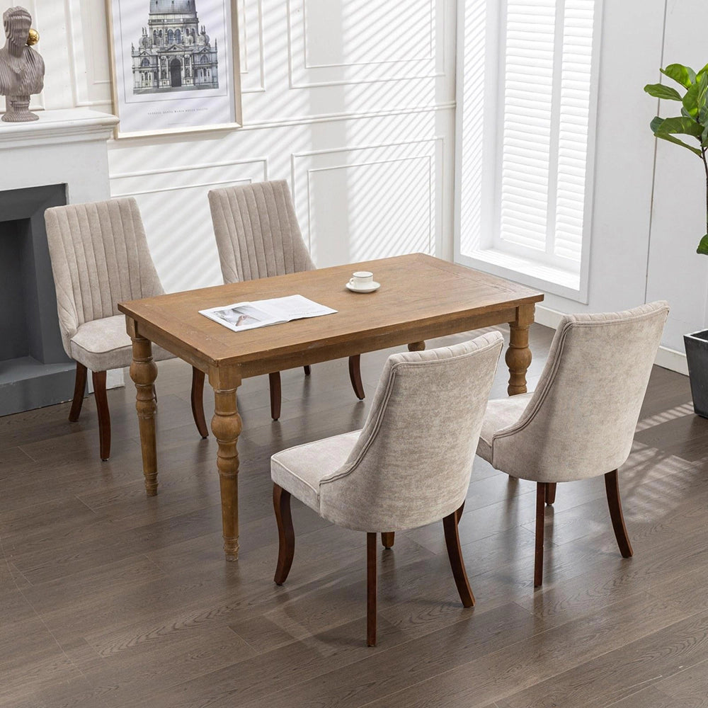 Set 2 sedie Channel - Xylo - tessuto floqué beige gambe legno curvate
