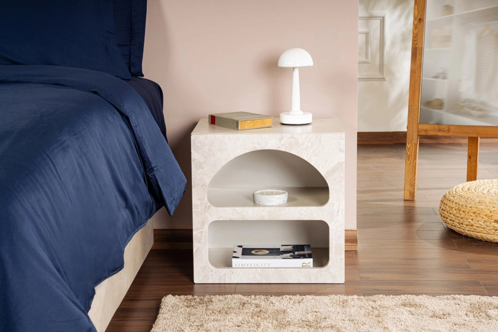 Comodino in legno "Lorin" 50 x 40 x 50 cm - marmo travertino