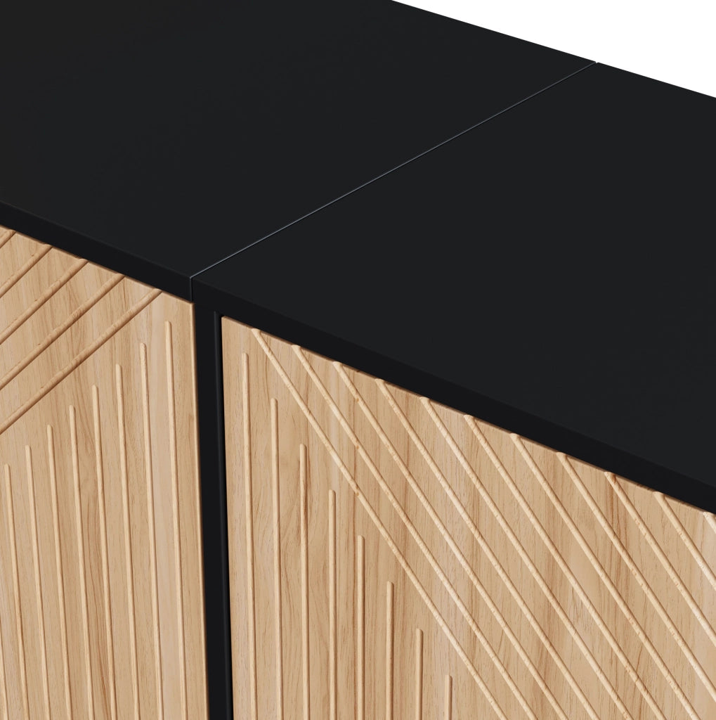 Credenza moderna 160 cm nera e effetto legno con ante 3D