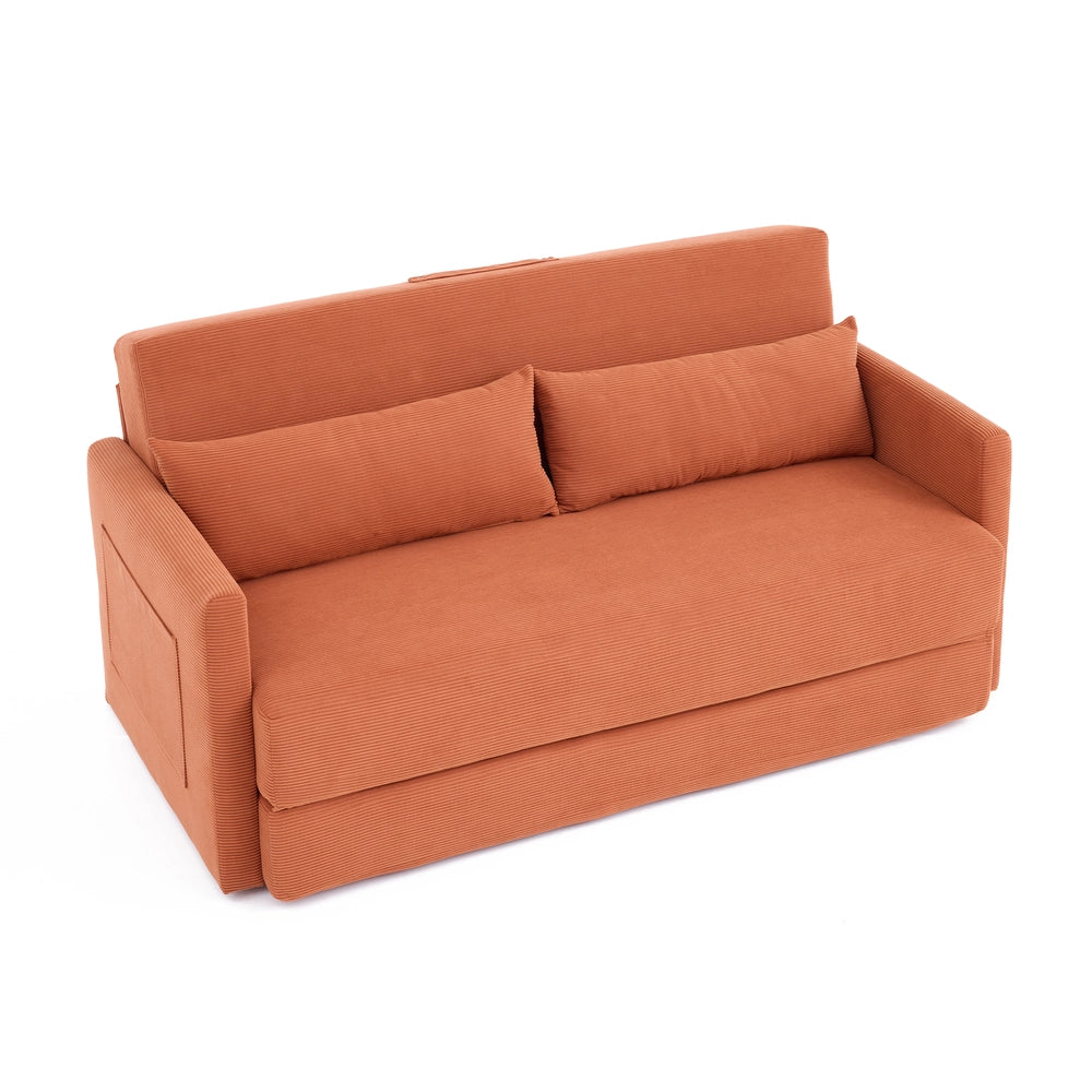 Divano letto 2 posti ¨C Minimal ¨C Tessuto corda arancione 165x92x82 cm con cuscini