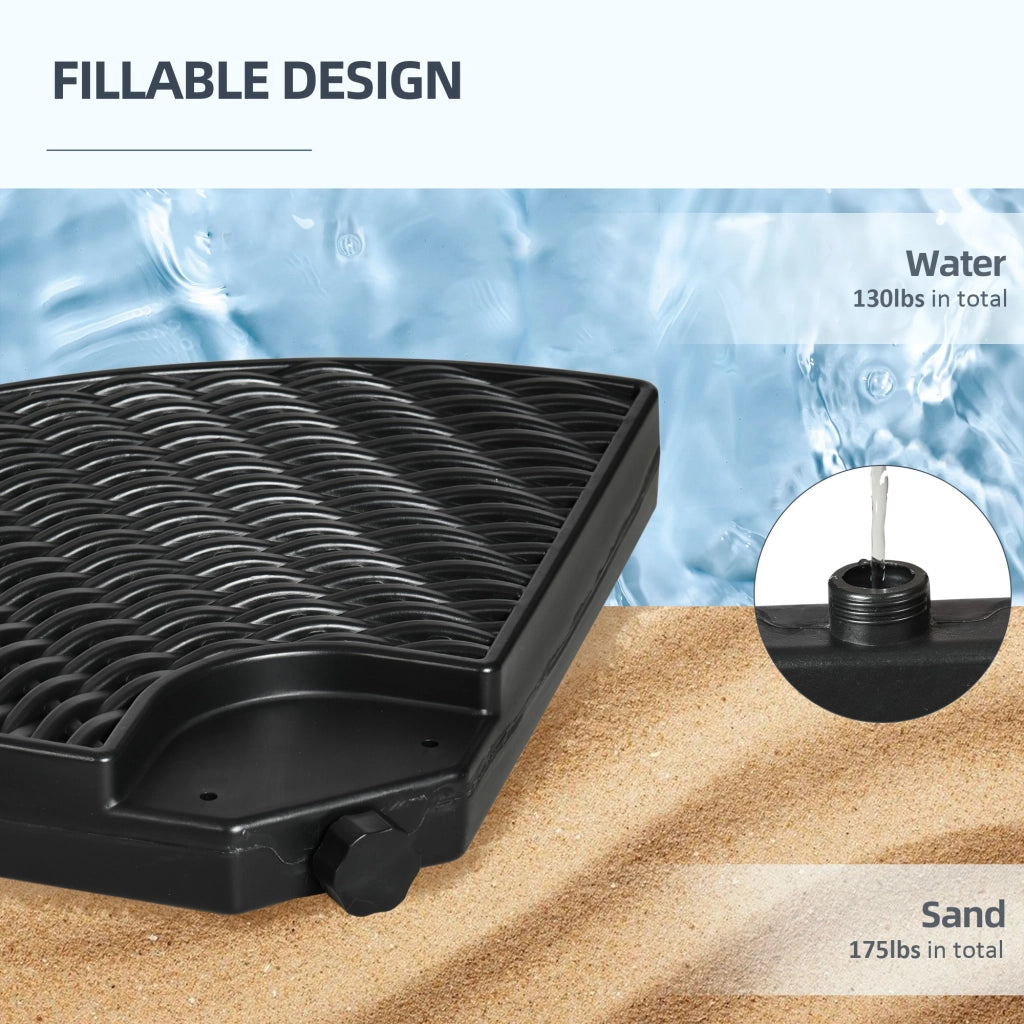 EasyComfort Base per Ombrellone a Braccio da 4 Pezzi in HDPE Riempibili con Acqua e Sabbia, Ø100x8 cm, Nero