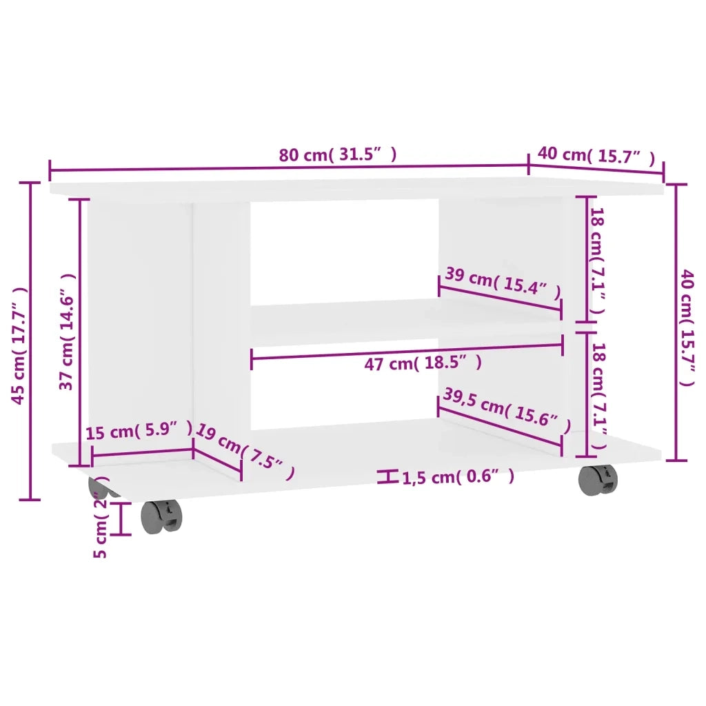 Mobile TV con Ruote Bianco 80x40x40 cm in Truciolato