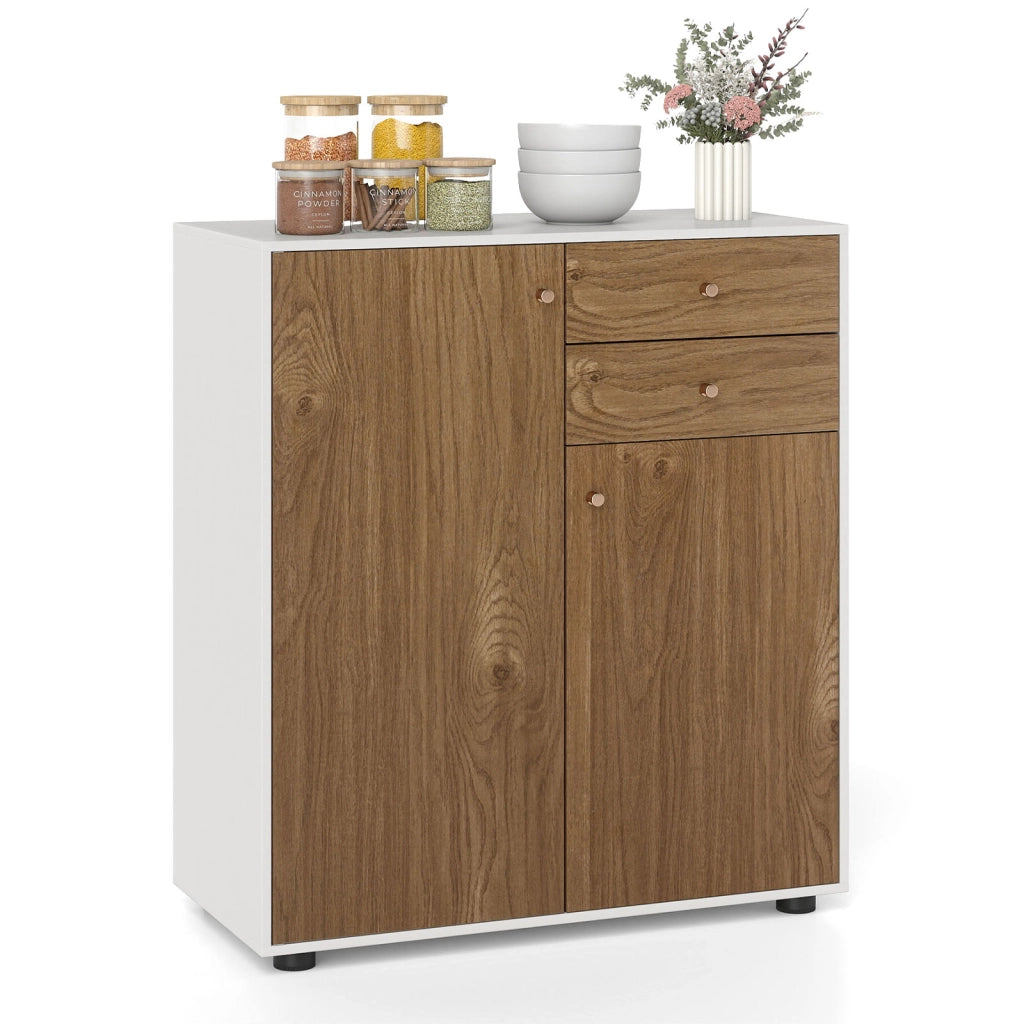 Credenza buffet cucina 2 cassetti 2 ante 3 ripiani regolabili, Armadietto bar caff¨¨ organizzatore moderno rustico pranzo soggiorno ingresso Marrone