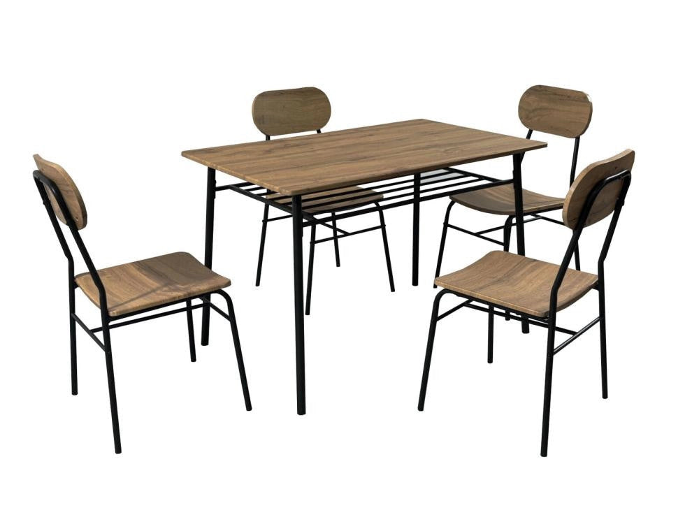 SET TAVOLO 110x70x76 CM + 4 SEDIE COMPLETO METALLO NERO QUERCIA STILE INDUSTRIAL