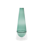 Vaso Conosfera 100 in vetro borosilicato soffiato a mano, design elegante color verde lago, tecnica incalmo per un complemento d'arredo unico