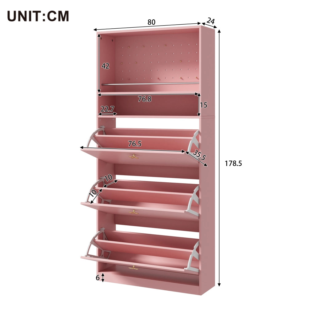 Scarpiera 80 x 24 x 178,5 cm in pannelli truciolari rosa per ingresso