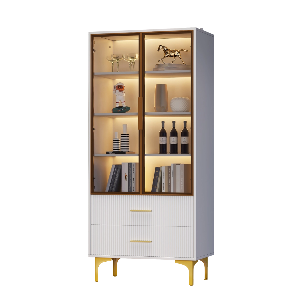 Vetrina in Vetro con Ante e Luce LED ¨C Xylo ¨C Dorato, 70x35x150 cm