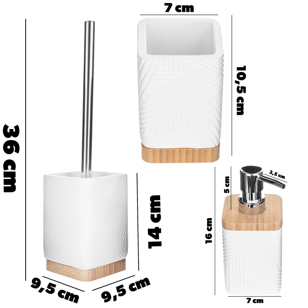 Set da bagno KADAX 3 in 1: dispenser di sapone, tazza da bagno, scopino per WC