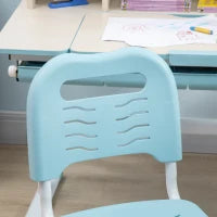 Set Scrivania e Sedia per Bambini da 3 Anni Regolabile, Tavolo Inclinabile a 60° con Cassetto e Ripiani, Blu