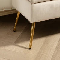 Panca Fondoletto Imbottita da 30.5L con Gambe Affusolate, in Tessuto Effetto Velluto, 102x35x43 cm, Beige