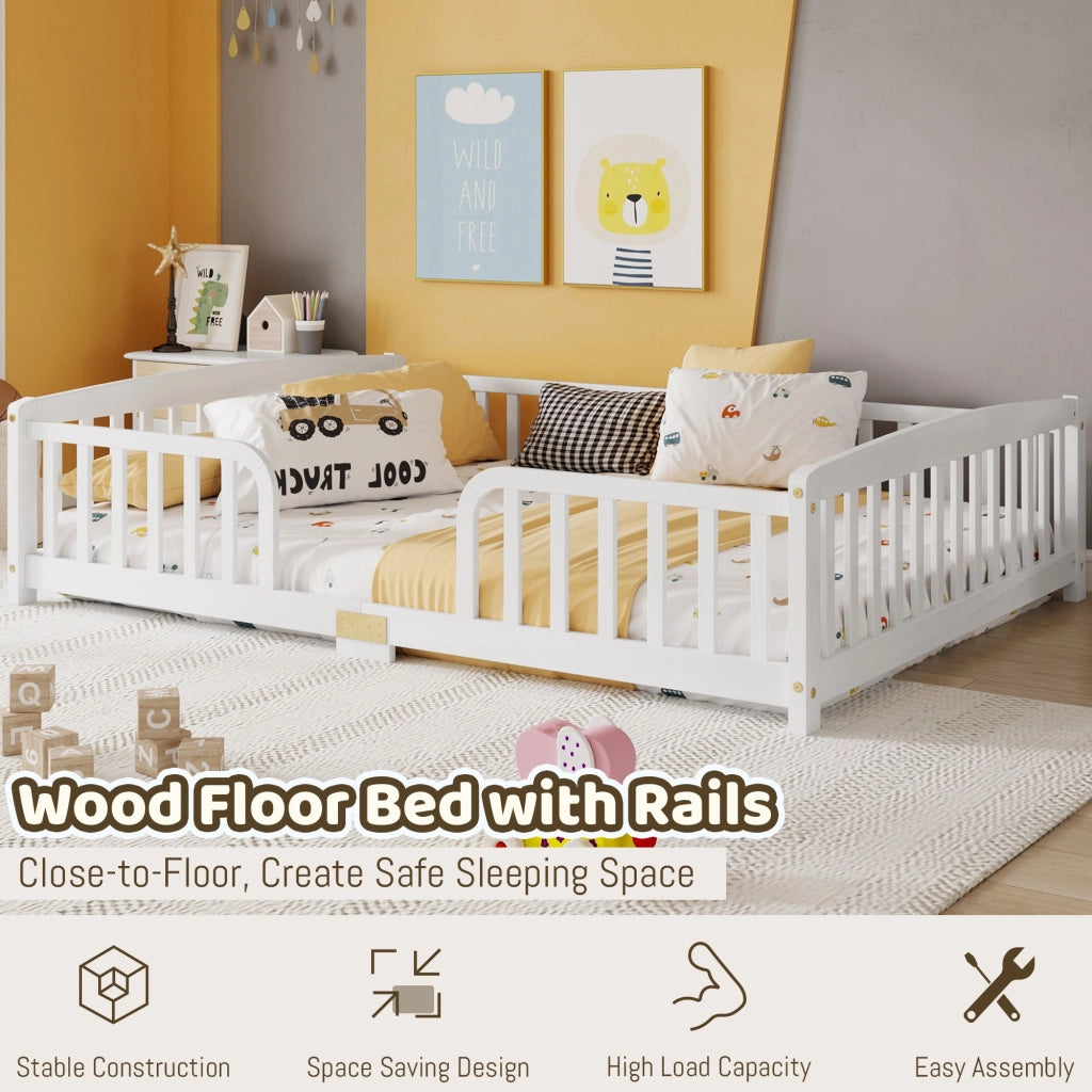 Lettino per bambini 140 x 200 cm, con spondine di sicurezza, senza piastra di base, bianco