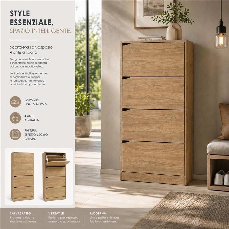 SCARPIERA LINEA HARMON IN LEGNO CON 4 ANTE COLORE ROVERE MISURA 63X24X150 CM