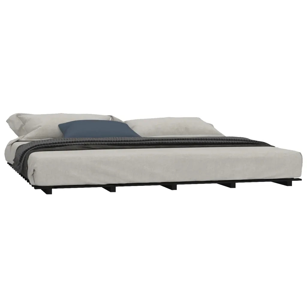 Giroletto-Struttura Letto Nero 200x200 cm in Legno Massello di Pino 637233