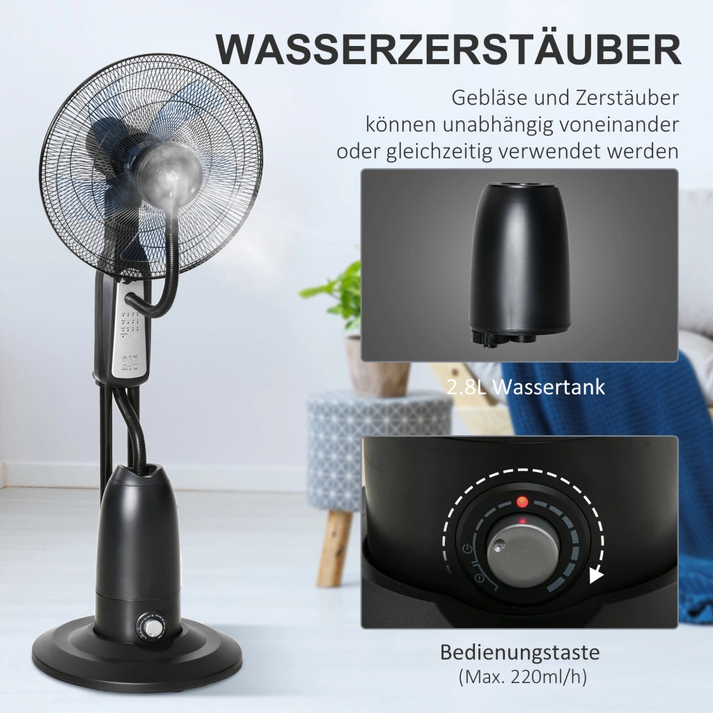 Ventilatore a colonna con umidificatore ¨C zephmum ¨C 2.8L, 3 modalita', telecomando, nero, ?44.5x120 cm