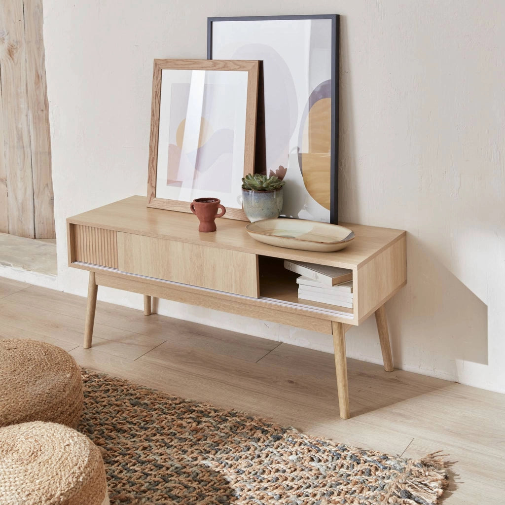 Mobile tv scandinavo a 2 ante effetto legno, 115cm, marrone naturale