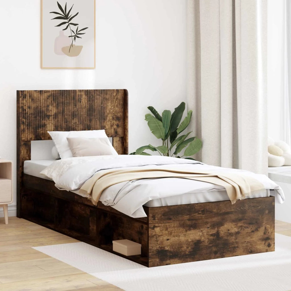Struttura del letto con stoccaggio e testata Rovere Fumo