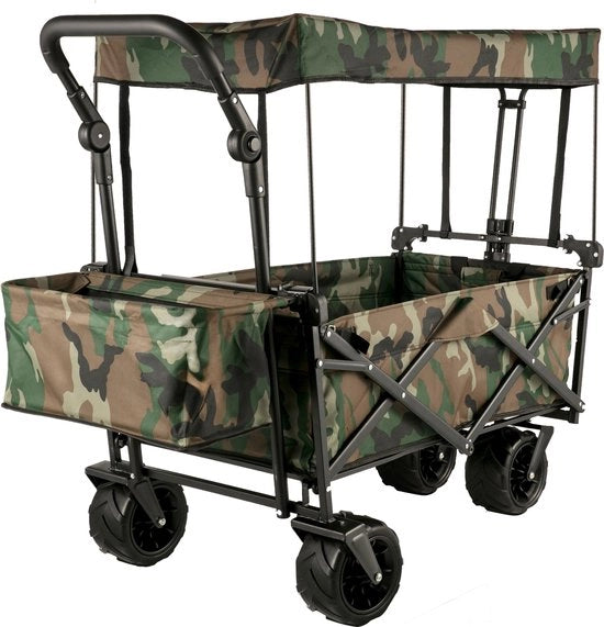 Carrello Opvouabile per Giardino con Tetto e 2 Chiavi di Fermo-Massimo Peso Sostenibile 100 kg-Carrello per Giardino con 4 Ruote Universali-Carri per Campeggio-Barbecue-Picnic-Camouflage