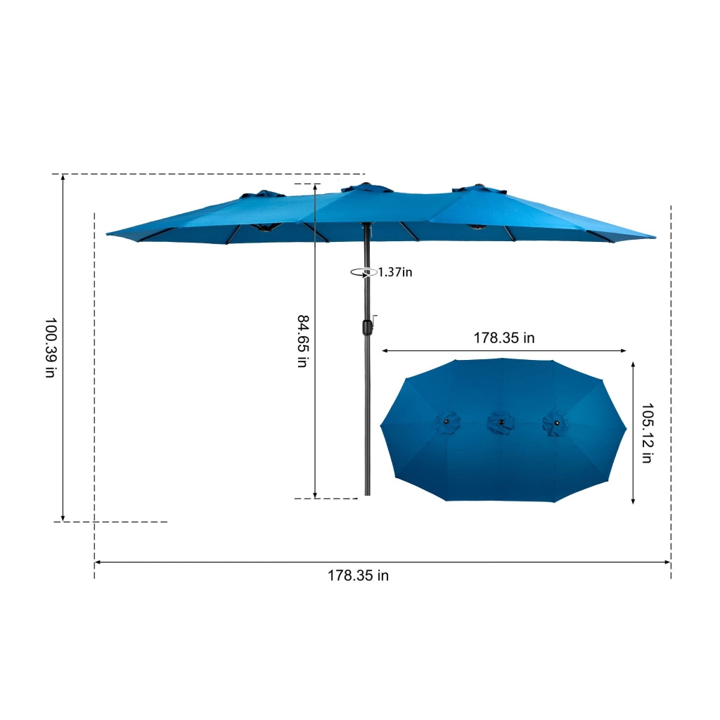 Ombrello esterno a doppia faccia 14.8 piedi rettangolare grande con manovella blu scuro senza base