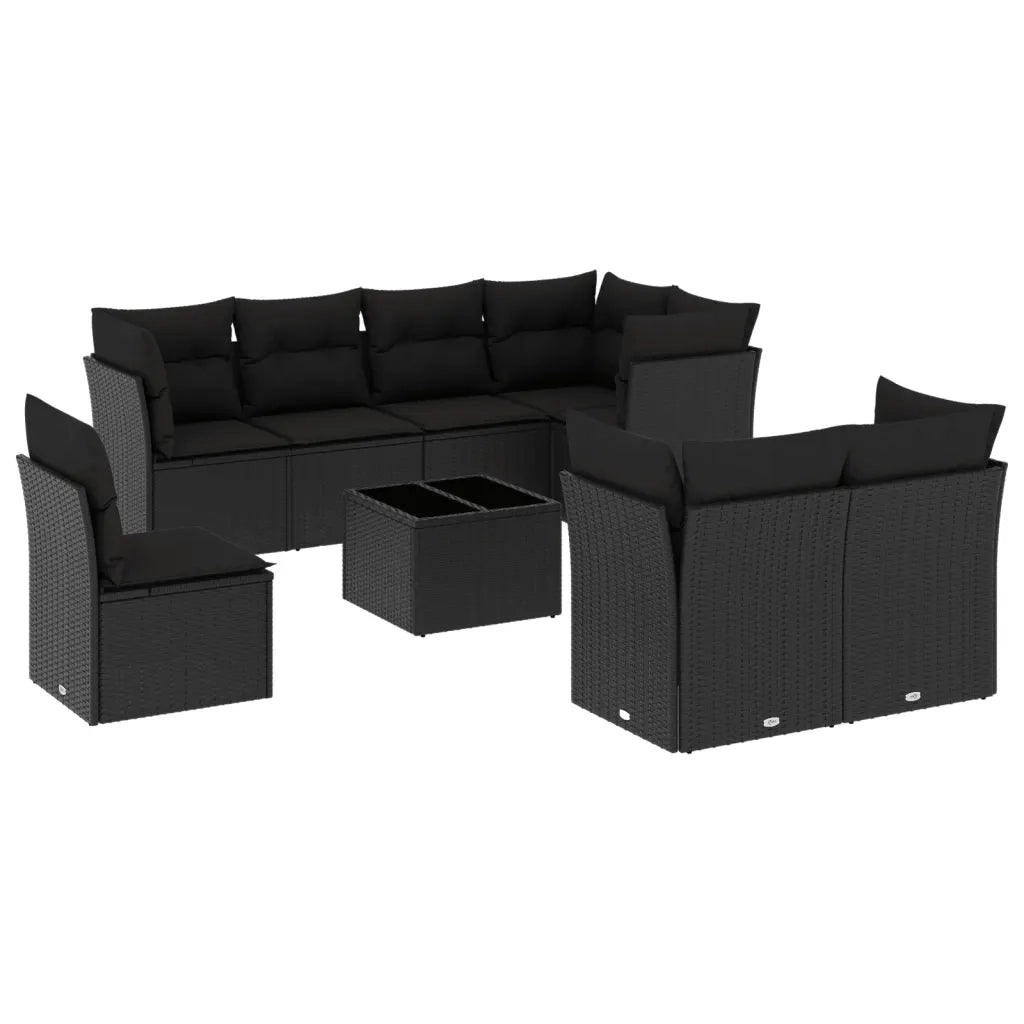 Set Divani da Giardino 9 pz con Cuscini Nero in Polyrattan 3249774