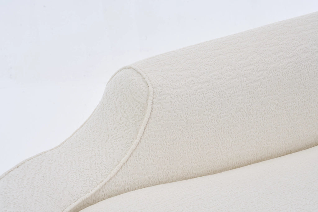 Chaise longue curva in chenille con seduta profonda e cuscino, divano letto compatto per interni, bianco panna
