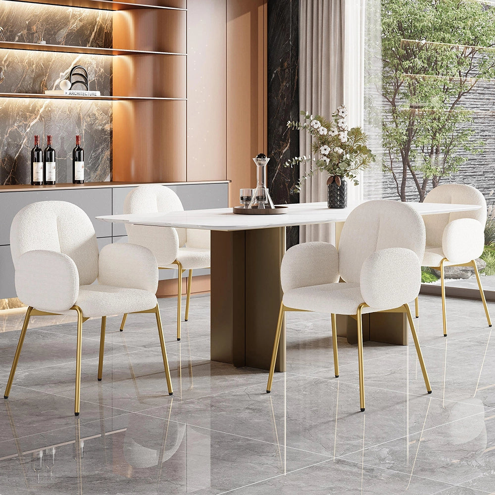 Sedia da pranzo lussuosa - Xylo - L 55 ¡Á P 64,5 ¡Á H 88 cm - Beige - Piedi dorati, rivestimento Teddy