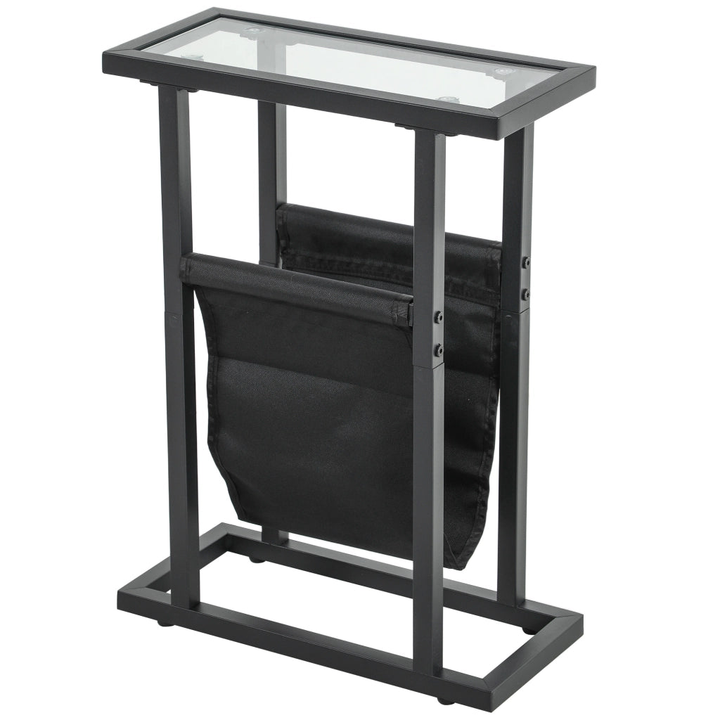 Tavolino da salotto in metallo con ripiano in vetro temperato e porta riviste ¨C zephmum ¨C nero 40x18x55.5 cm