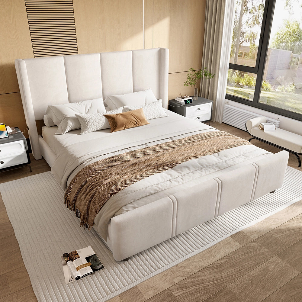 Letto-Xylo-160x200 cm-testiera alta, USB, ferro+legno, beige