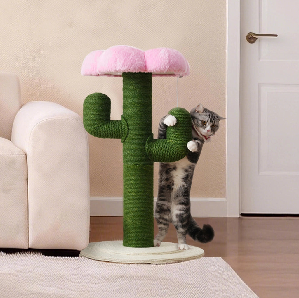 Tiragraffi per gatti a forma di cactus 90 cm; verde; con base stabile in MDF e sisal