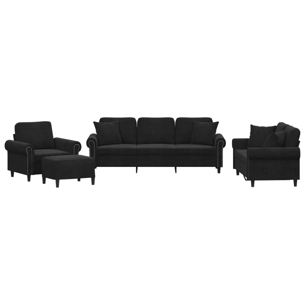 Set di Divani 4 pz con Cuscini Nero in Vellutocod mxl 130858