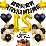 Decorazione di compleanno per il 21° anniversario - Decorazione di festa in nero e oro - Per uomini e donne