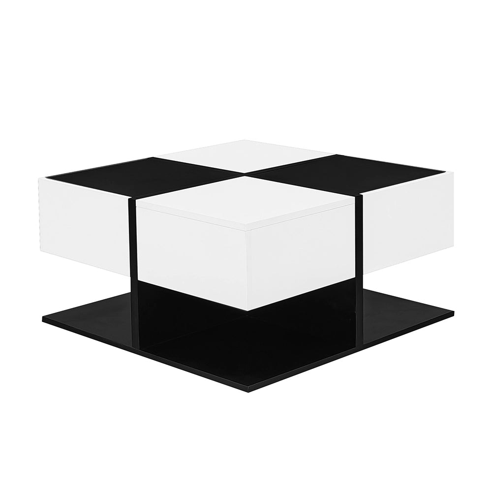 Tavolino-Xylo-70x70x35.5cm 2 cassetti nero e bianco