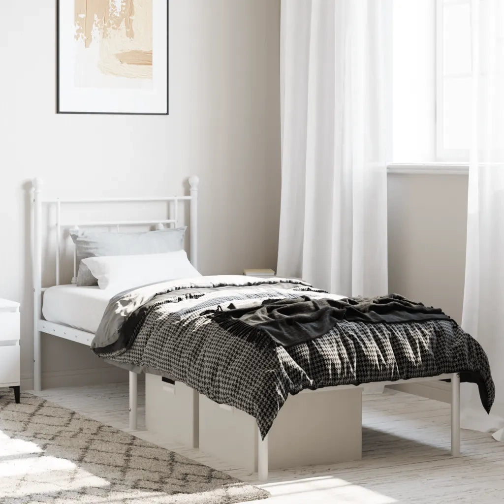 Giroletto con Testiera-Struttura Letto con testiera Metallo Bianco 80x200 cm 590085