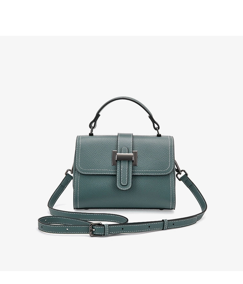 Borsa a mano da donna in vera pelle, colore blu.