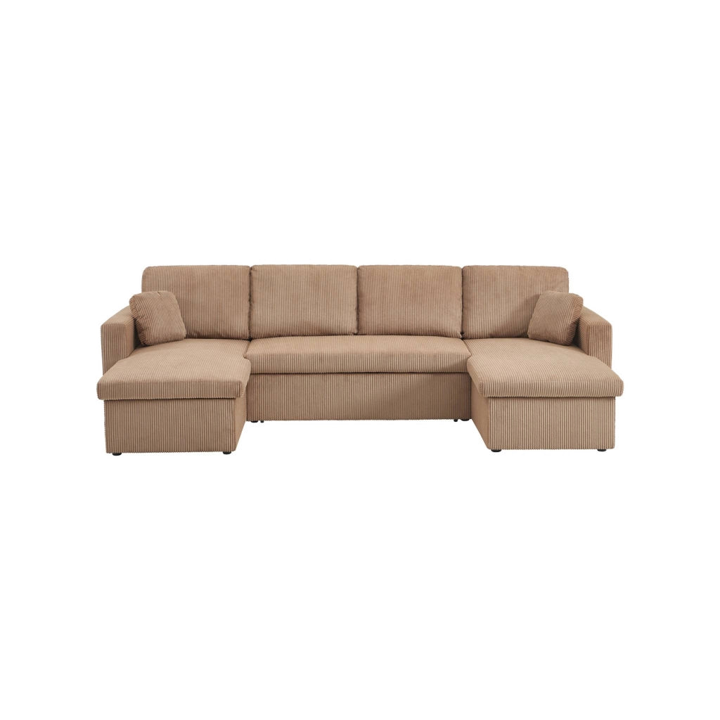 Divano convertibile in velluto a coste con contenitore, 4 posti, beige