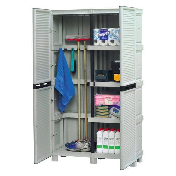 Armadio portascope da esterno o Achae, Mobile a 2 ante e 3 ripiani in polipropilene, 100% Made in Italy, cm 100x39h172, colore Grigio chiaro