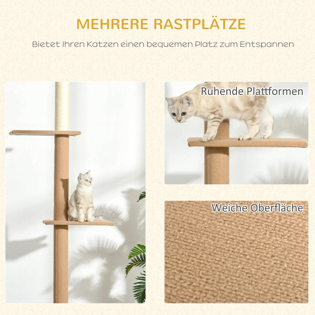 Albero tiragraffi per gatti da soffitto, regolabile in altezza 228-260 cm, colore cachi