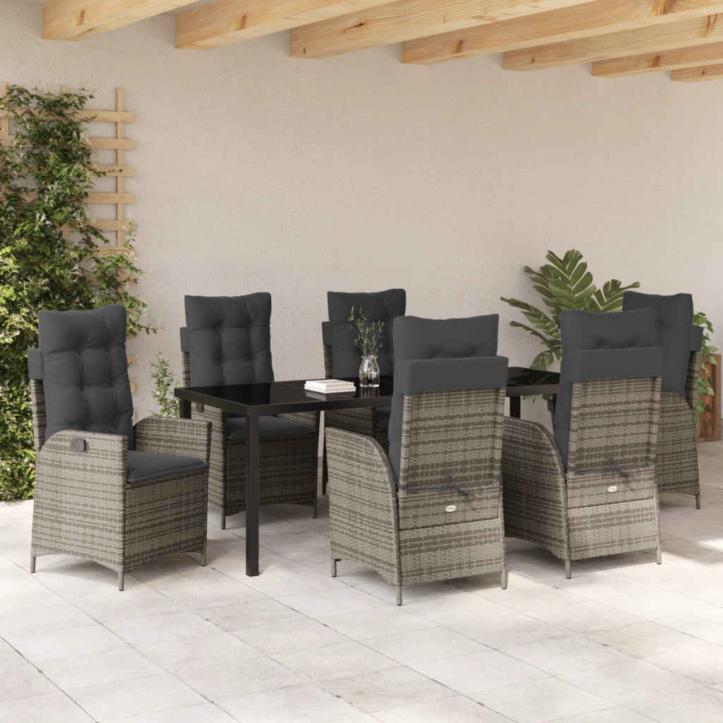 Set da pranzo da giardino 7 pezzi con cuscini Grigio Polyrattan