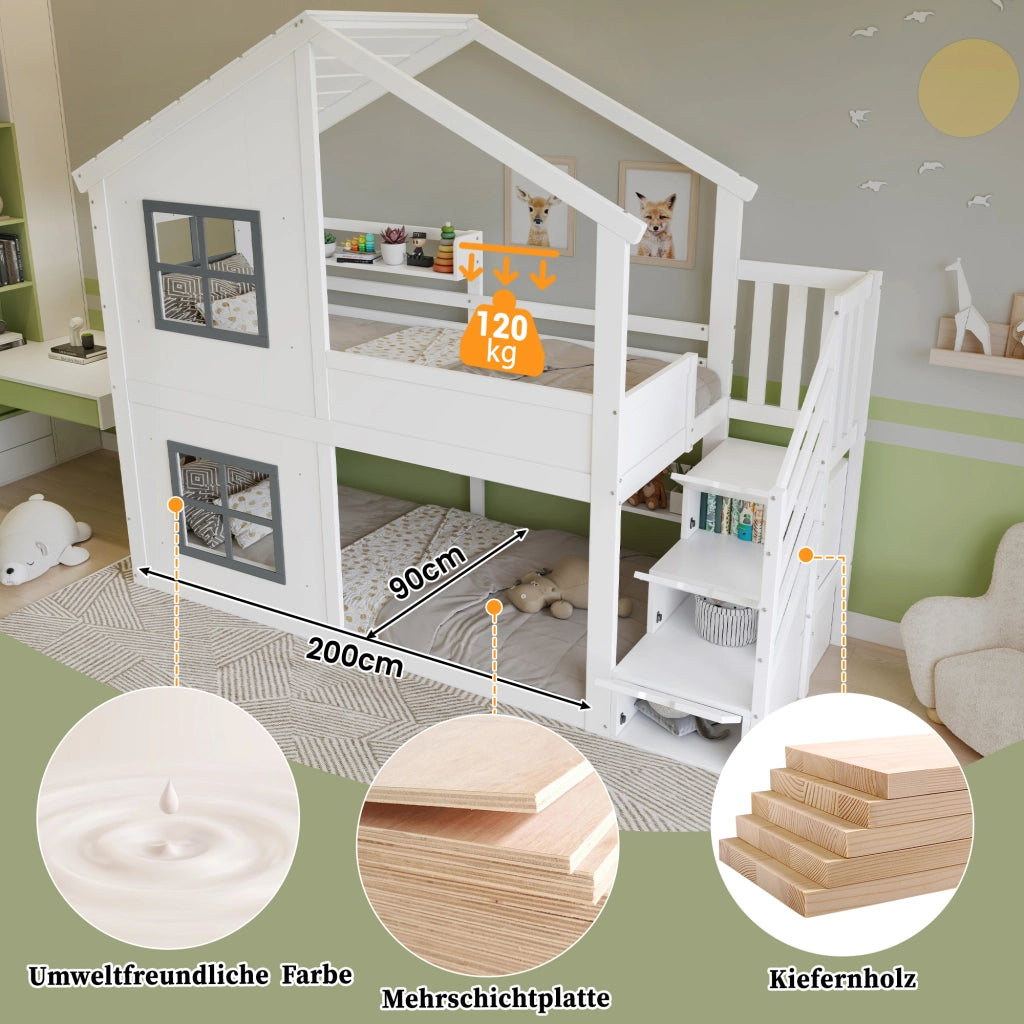 letto a castello in legno massiccio e mdf bianco grigio 90x200 cm