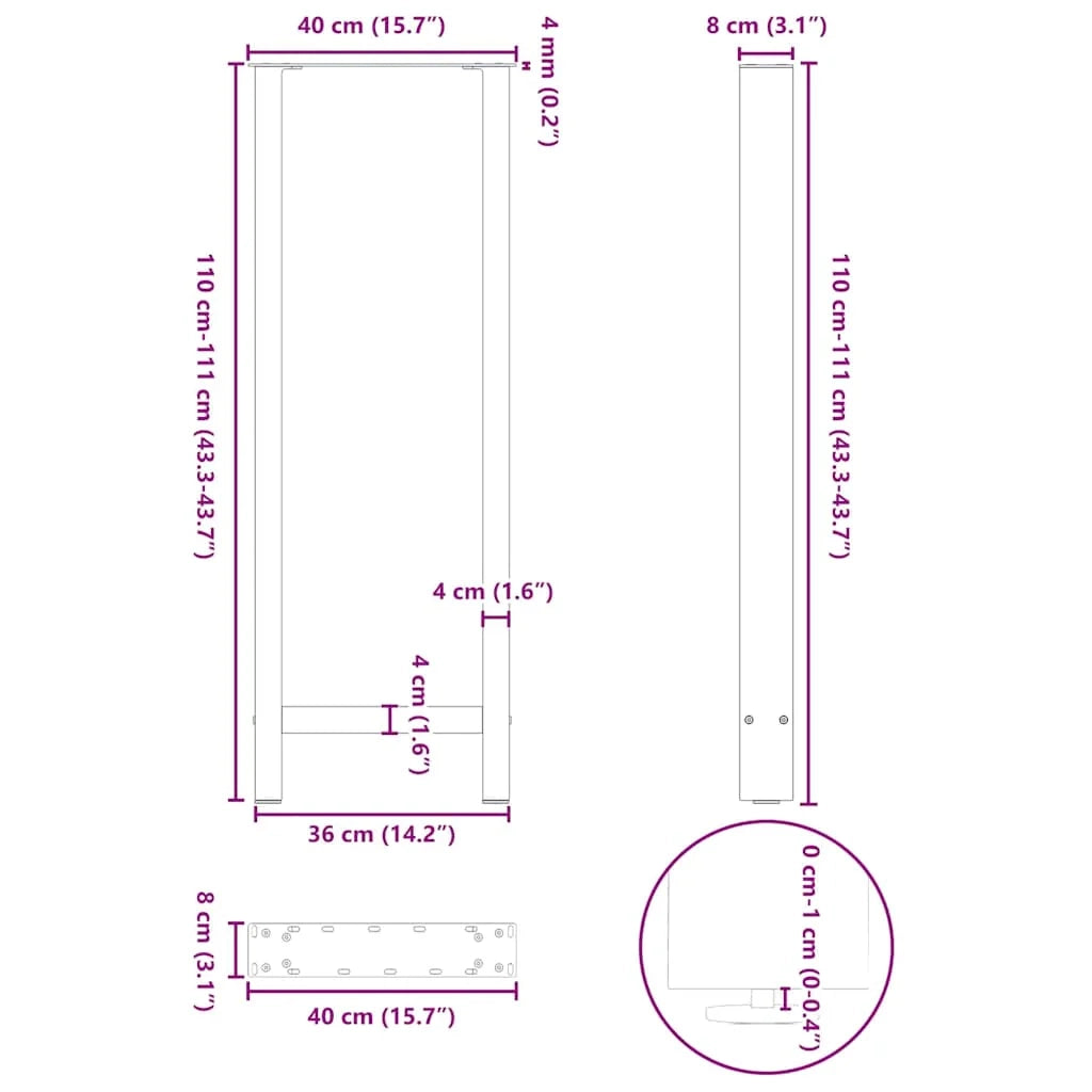 Set di 2 gambe per tavolo da bar dal design moderno 40 x 110 cm con piedini regolabili in acciaio bianco 02_0057589