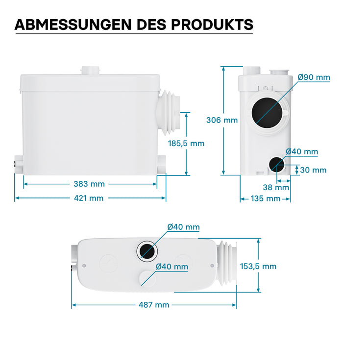 Stazione di sollevamento 3/1 per acque reflue con attacco laterale 450 W Prevalenza 7,5m