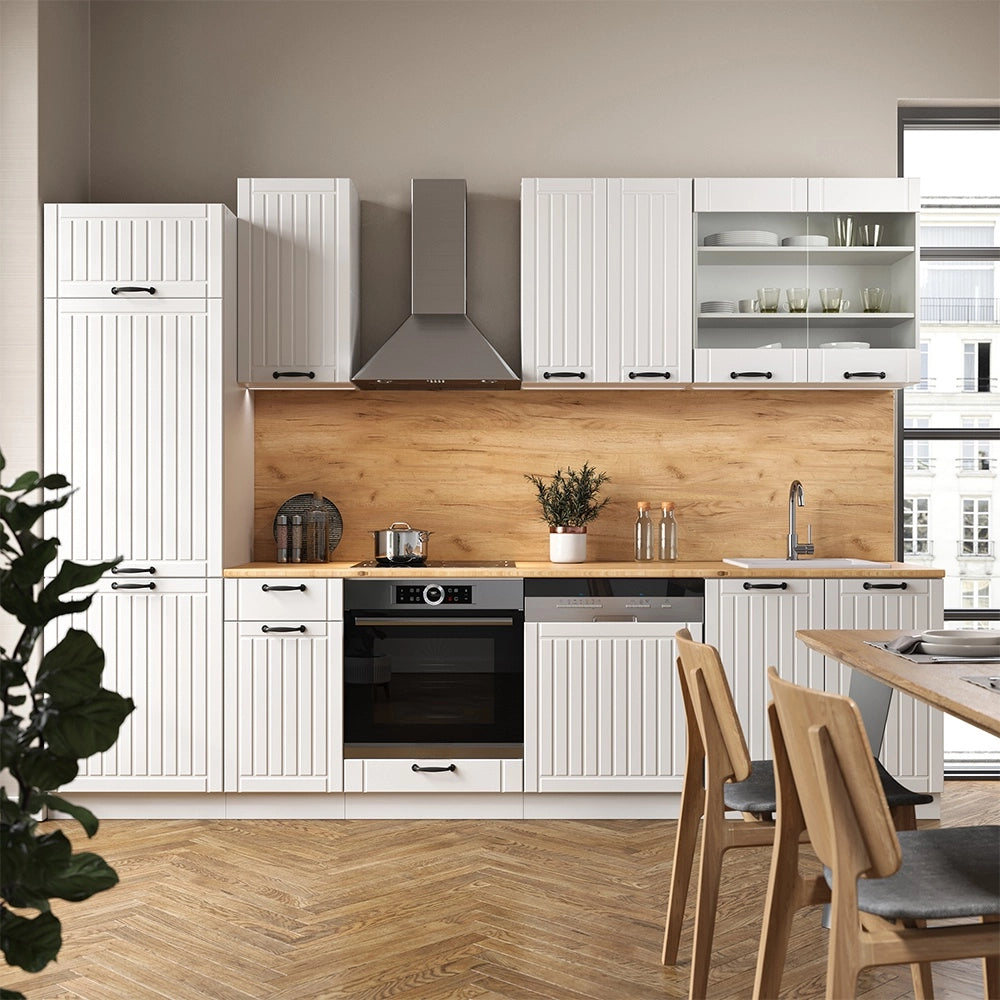 Cucina componibile Fame-Line Bianco rustico/Bianco 300 cm, PL Antracite Vicco