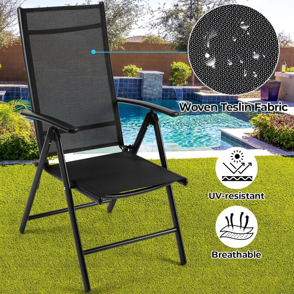 Sedia da giardino con schienale alto, set da 6 pezzi, in alluminio, con schienale regolabile in 7 posizioni, sedia da balcone, sedia da campeggio, traspirante e resistente alle intemperie