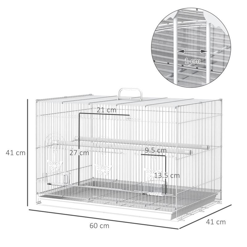 GABBIA PER UCCELLI IN METALLO CON POSATOI, CIOTOLE PER CIBO E MANIGLIA, 60X41X41CM - BIANCO