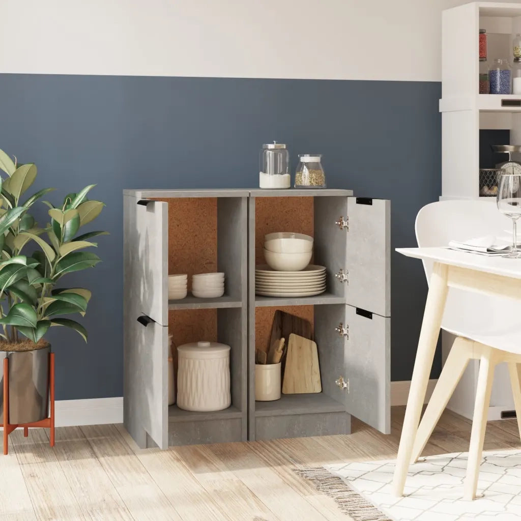 Credenze 2 pz | Madia | Buffet da pranzo | Armadio da pranzo Grigio Cemento 30x30x70 cm in Legno Multistrato