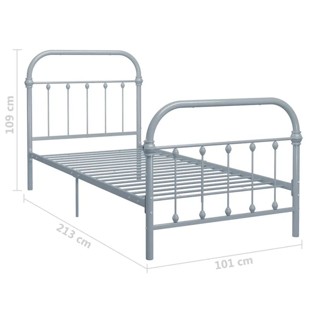 Letto singolo | Letto per adulti | Giroletto Grigio in Metallo 90x200 cm