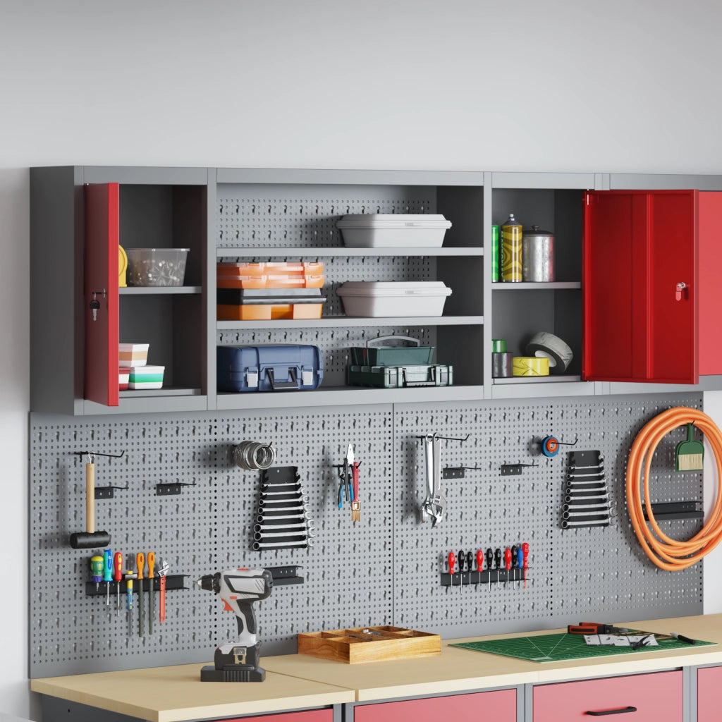 Armadio da Tool a Muro con Pegboard Rosso 150x20x55 cm in Acciaio