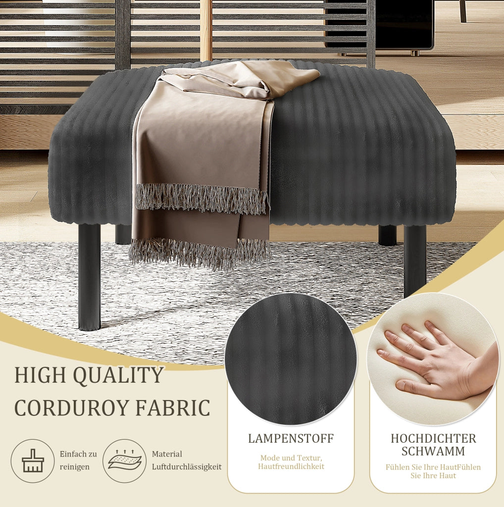 Pouf in velluto a coste grigio con struttura in metallo