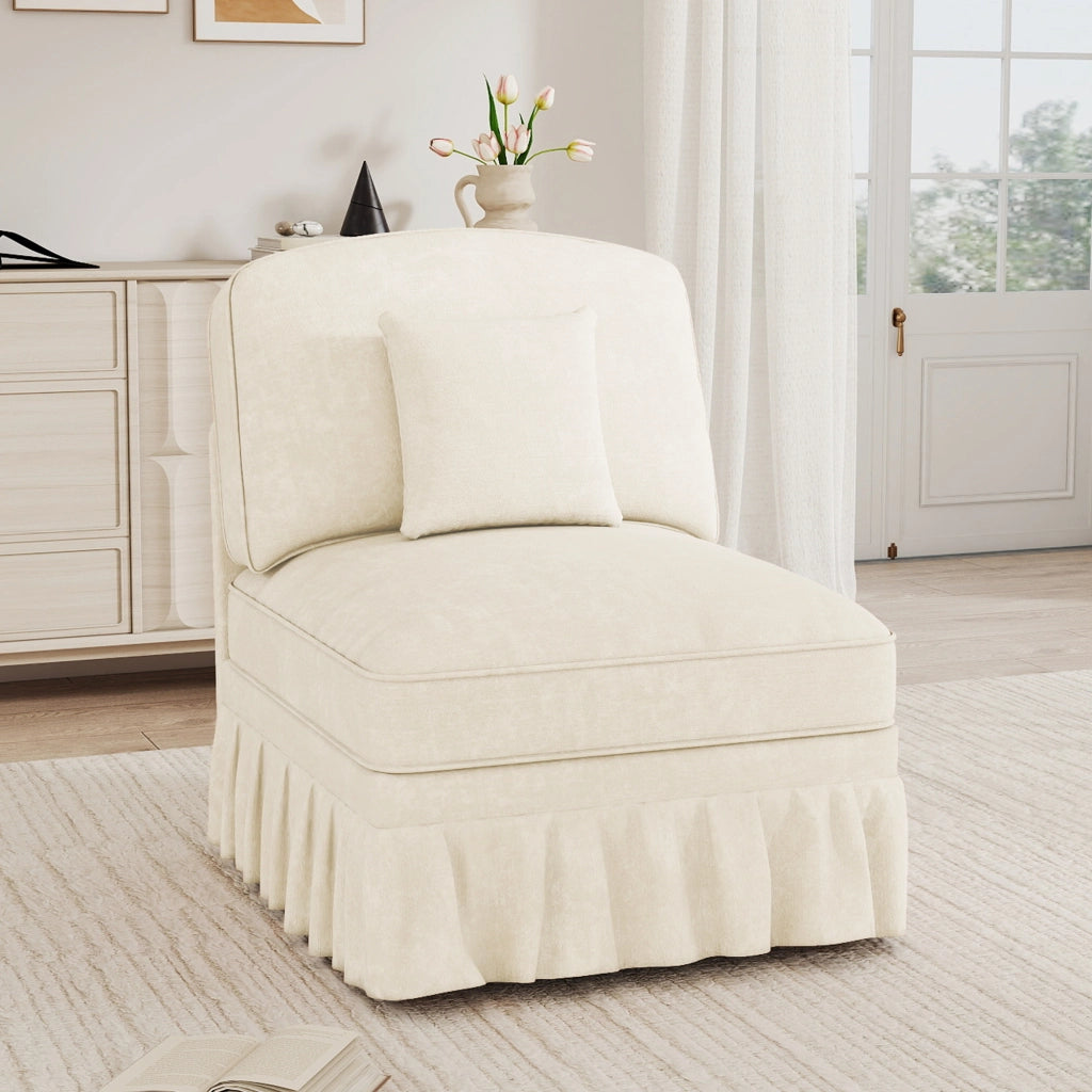 Divano senza braccioli con gonna rimovibile e cuscino design trasformabile in chenille bianco 79 × 75 × 23 cm