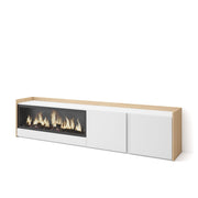 Mobile TV Soggiorno, 212x50x35 cm, Per TV fino a 80", Camino elettrico XXL, Bianco e Rovere soft